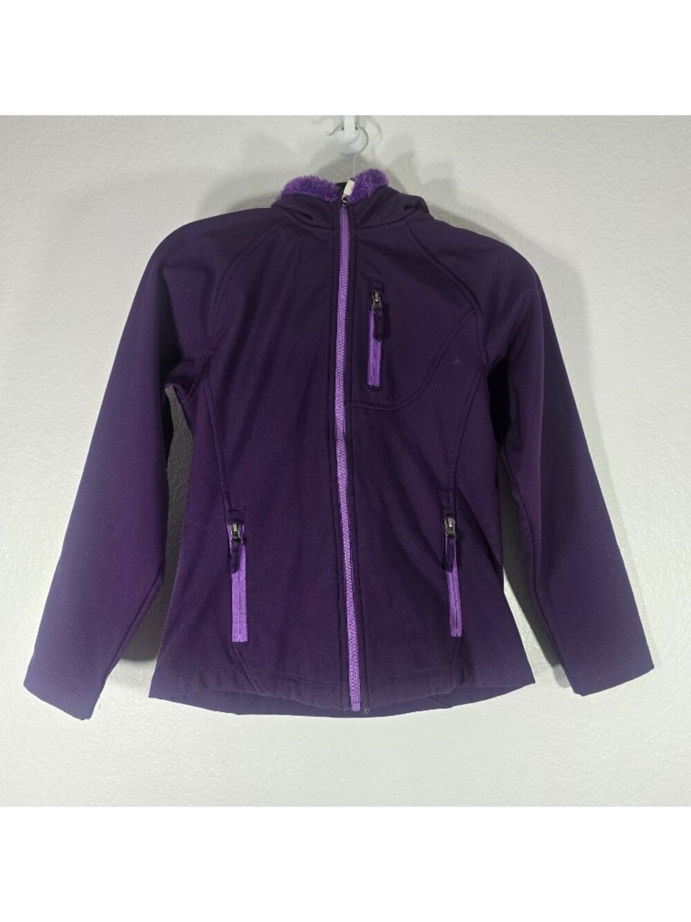 Lands End Jacket Kids Medium 10-12 Zip Purple Fleece Hoodie Casual Fall Winter